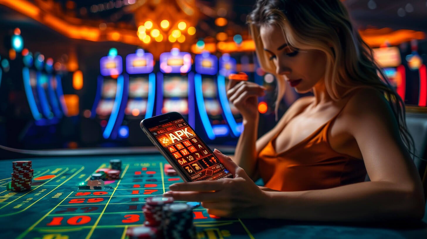 Android smartphone showing the CK444 Games app interface with sports and slots